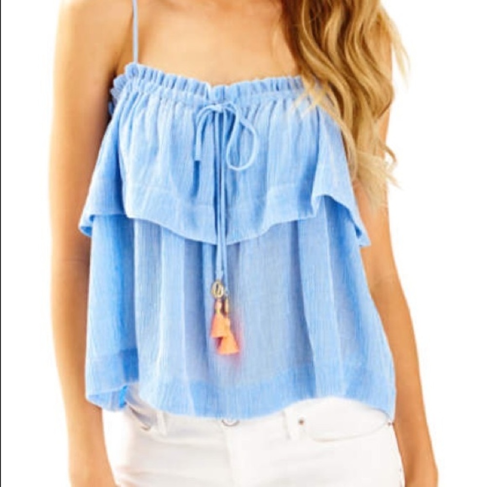 Lilly Pulitzer Mays Top  Lapis Blue Seersucker